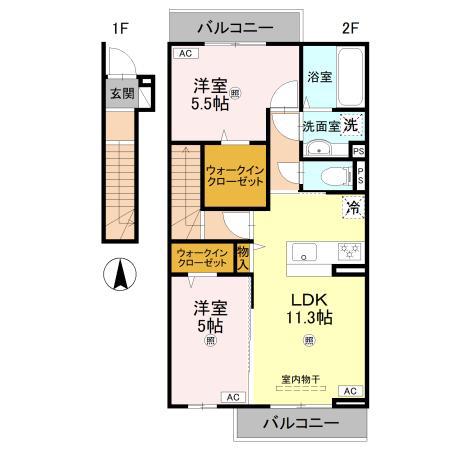 MAHALO膳所本町(2LDK/2階)の間取り写真
