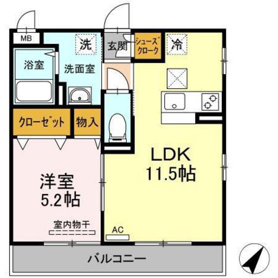 ソルフローラ(1LDK/1階)の間取り写真