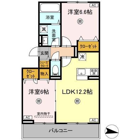 グランドール糸島中央(2LDK/2階)の間取り写真