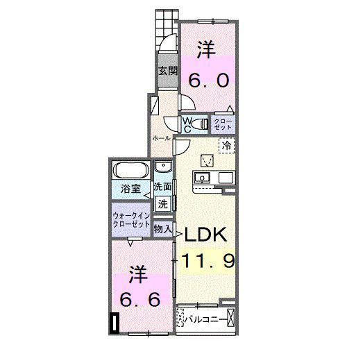 シエル白岡 I(2LDK/1階)の間取り写真