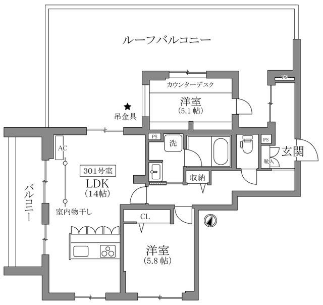 プレミアヒルズ(2LDK/3階)の間取り写真