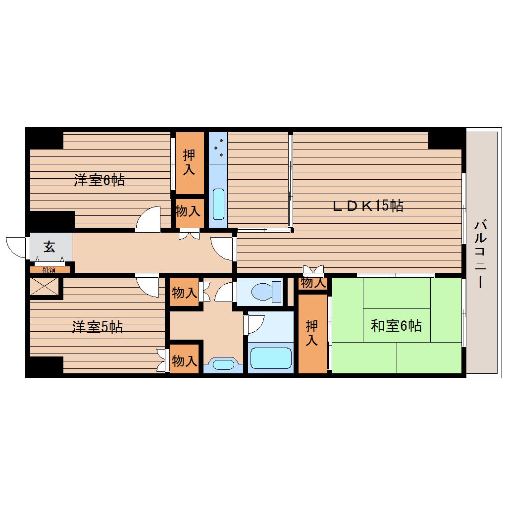 クレセール千葉(3LDK/2階)の間取り写真