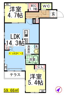 AF ペット共生・ソレイル(2LDK/1階)の間取り写真