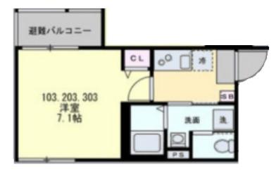 ベイルーム十日市場(1K/2階)の間取り写真