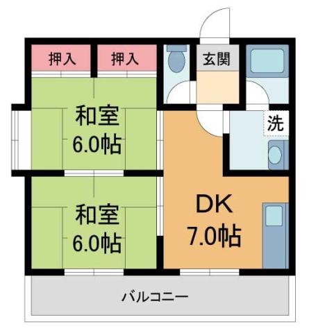 ハイツ中山(2LDK/2階)の間取り写真