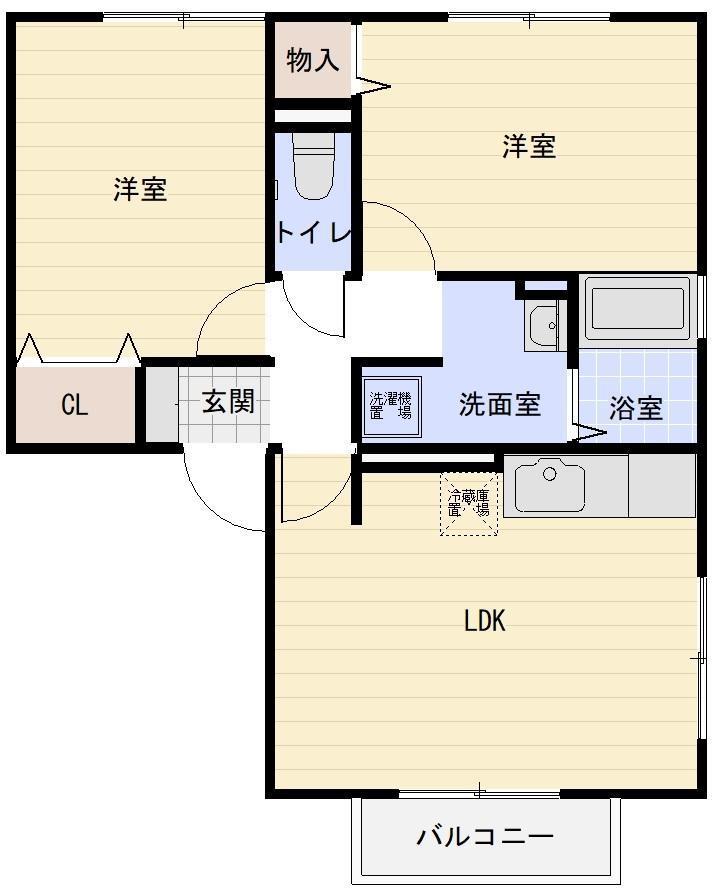 セジュール福生(2LDK/2階)の間取り写真