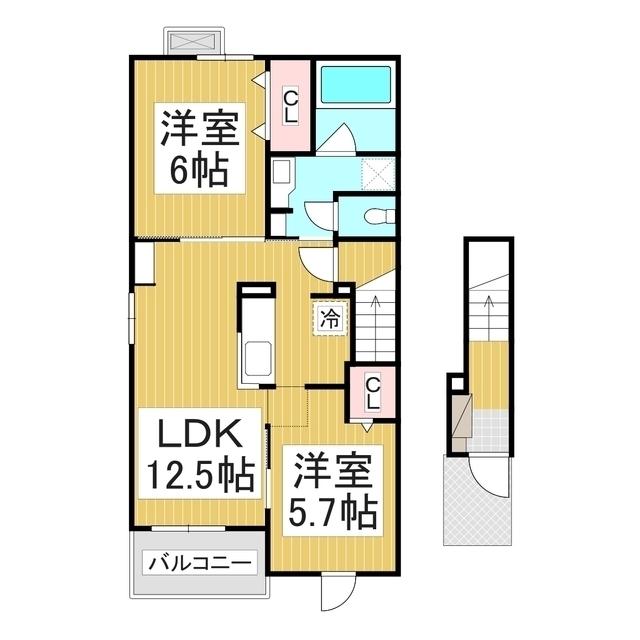 フィッシュ・テール A(2LDK/2階)の間取り写真