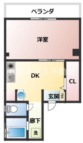 ロイヤル清水谷(1DK/4階)の間取り写真
