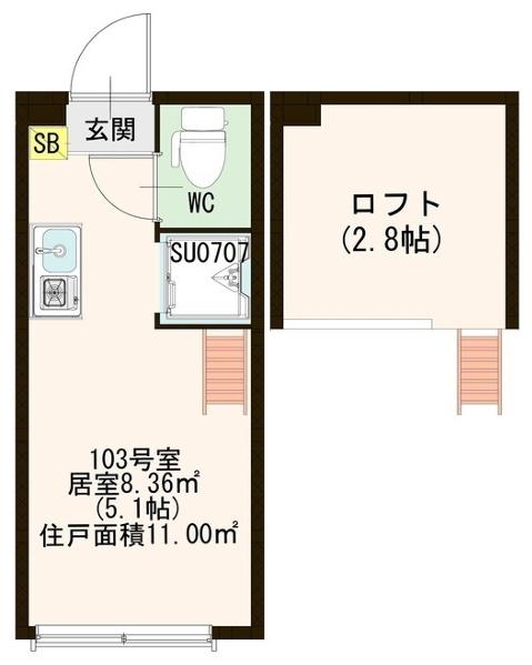 ラメールII(ワンルーム/1階)の間取り写真