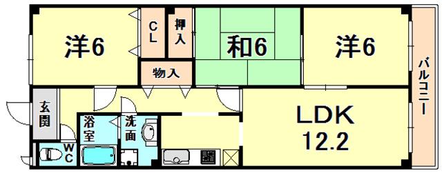 ドムール樋之池(3LDK/2階)の間取り写真