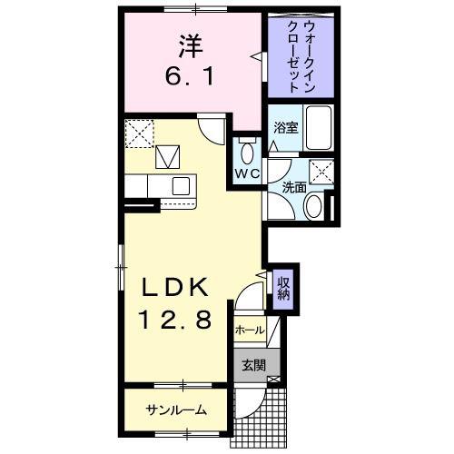 ガーデンハウスポライトリーB(1LDK/1階)の間取り写真