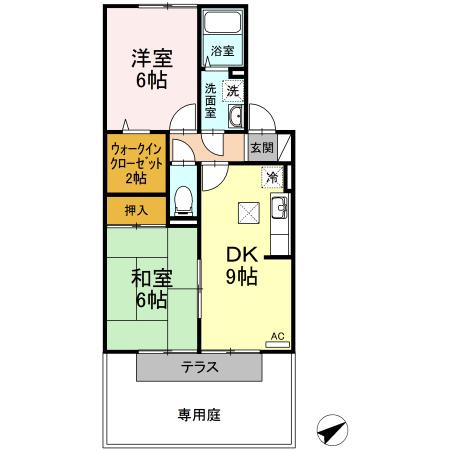 クレセント・モア(2DK/1階)の間取り写真