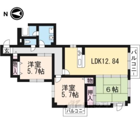 グローリヤ牧野(3LDK/4階)の間取り写真