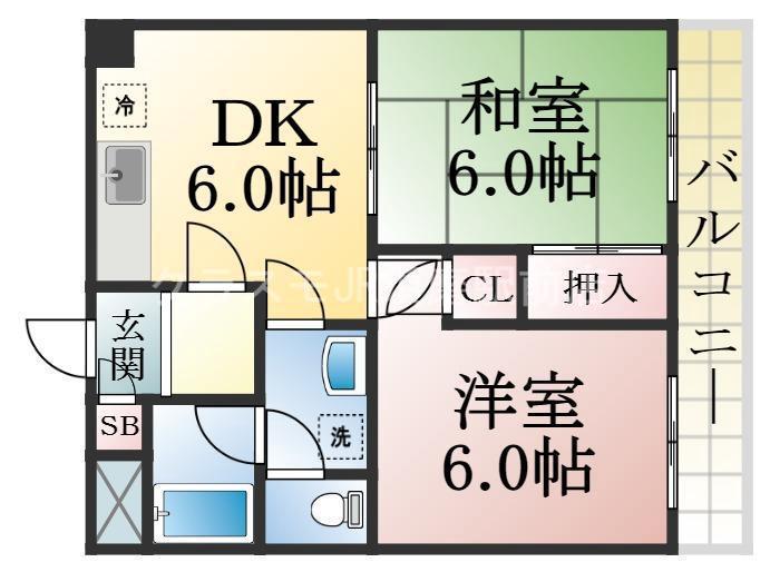 エクレール衣掛(2DK/2階)の間取り写真