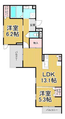 NIGAWA RESIDENCE2(2LDK/2階)の間取り写真