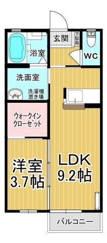 グレースヒルB棟(1LDK/2階)の間取り写真