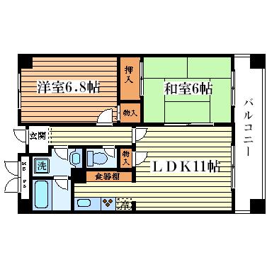 グランドールサンパティオ(2LDK/2階)の間取り写真