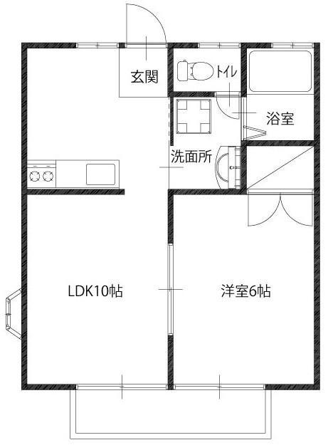 カミクラハイツ(1LDK/1階)の間取り写真