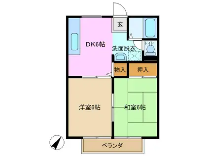 サンハイツ樹(2DK/2階)の間取り写真