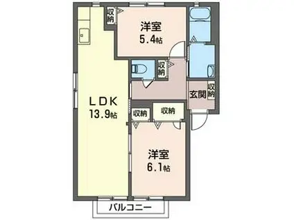 関ハイツ シャーメゾン(2LDK/2階)の間取り写真