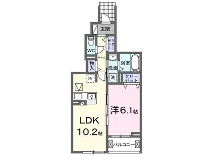 海田町三迫アパート(1LDK/1階)の間取り写真