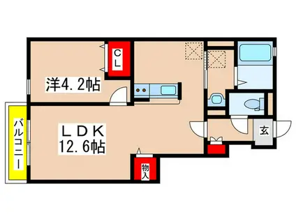 デュラカーサ根光II(1LDK/1階)の間取り写真