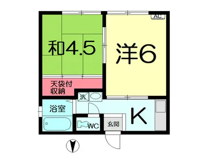 飯野ハイツ(2K/1階)の間取り写真