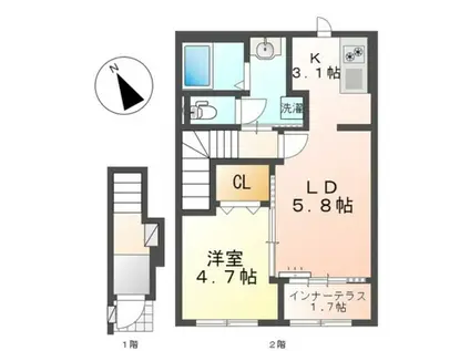 エテルネル8(1LDK/2階)の間取り写真