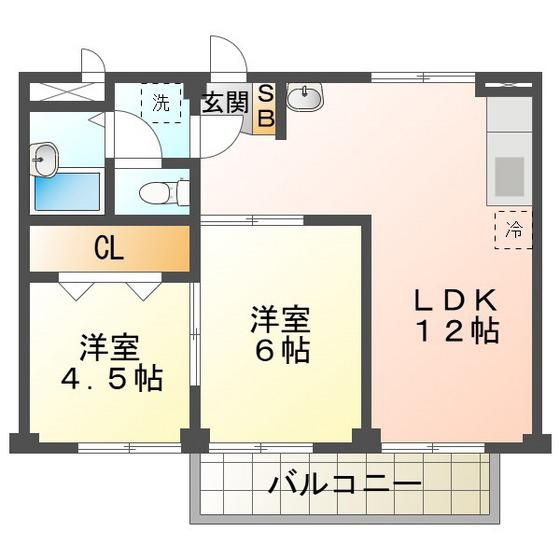 リプルスハイツB(2LDK/2階)の間取り写真