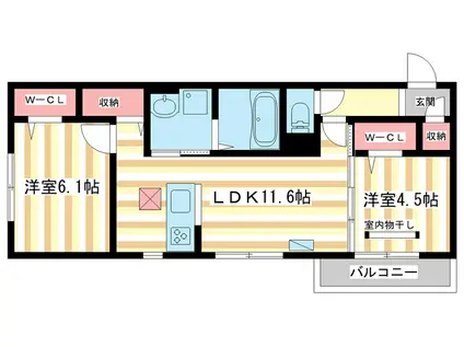 萩II・B棟(2LDK/1階)の間取り写真