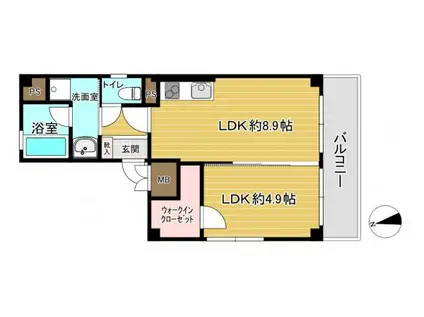 ラルジュ森小路(1LDK/2階)の間取り写真