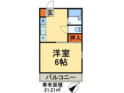 マリンハイツ(1K/2階)の間取り写真