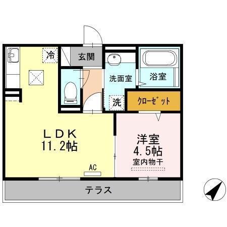 ブルーノ千代田(1LDK/1階)の間取り写真