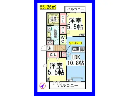 AF ペット共生・COTO HOUSE(2LDK/2階)の間取り写真