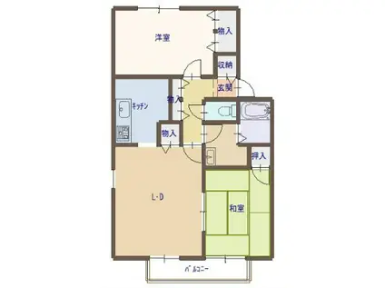 Kフォート福A棟(2LDK/1階)の間取り写真