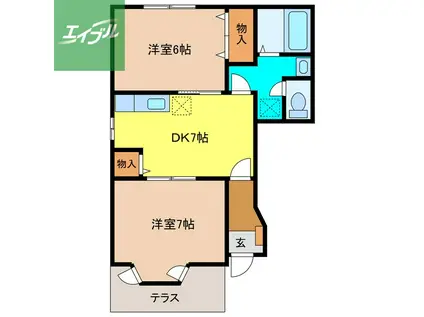 メゾンドアヴェニューD棟(2DK/1階)の間取り写真