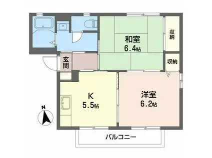 ボヌール笹谷A(2K/2階)の間取り写真