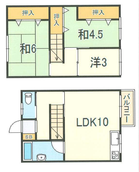 明舞第6団地14号棟(3LDK/2階)の間取り写真