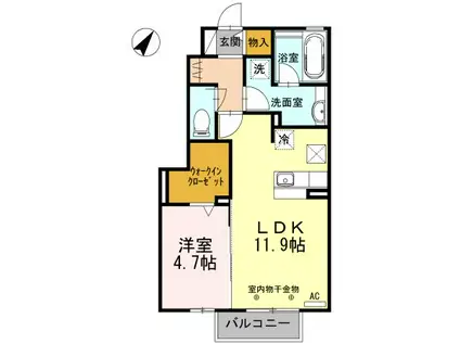 プランドールU(1LDK/1階)の間取り写真