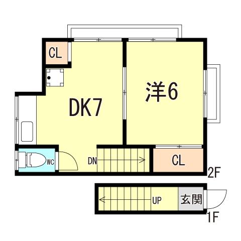 湊川文化西棟(1DK/2階)の間取り写真