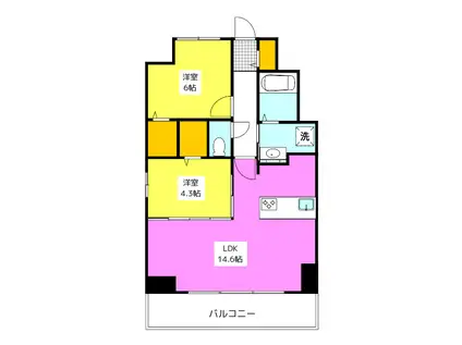 ル・シエール清水(2LDK/14階)の間取り写真