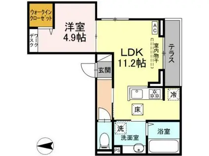 セレスティア開成A・B(1LDK/3階)の間取り写真