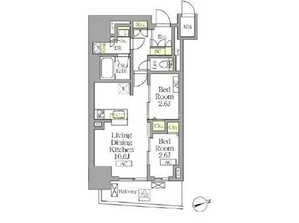 テラス北千住(2LDK/6階)の間取り写真