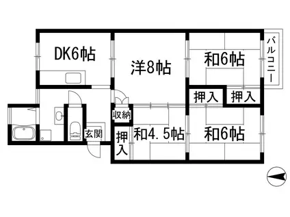 逆瀬台1号棟(4DK/3階)の間取り写真