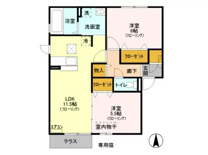 ボヌール木崎(2LDK/1階)の間取り写真