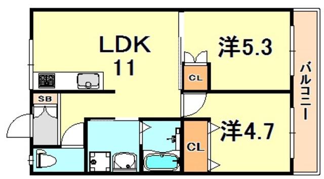 セイシェル長田山手(2LDK/3階)の間取り写真
