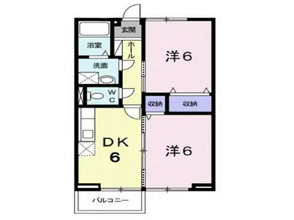 ヴィラージュ坪生(2DK/2階)の間取り写真