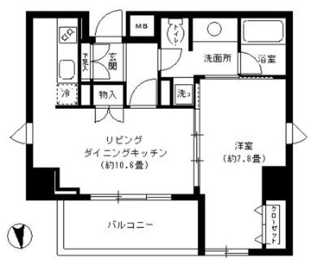 KDXレジデンス芝公園(1LDK/11階)の間取り写真