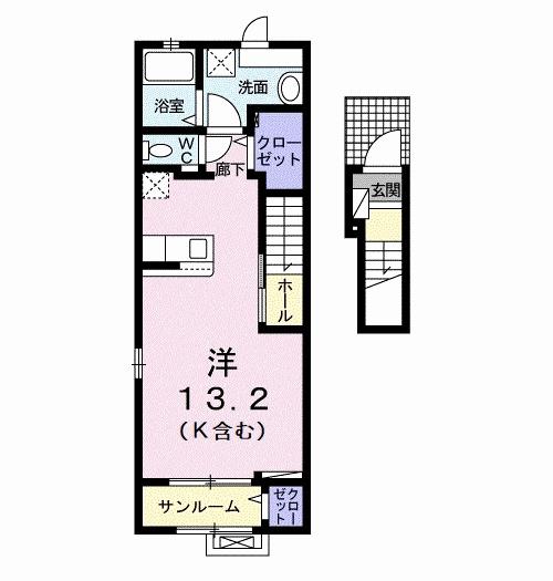 クレアガーデン大高台(ワンルーム/2階)の間取り写真