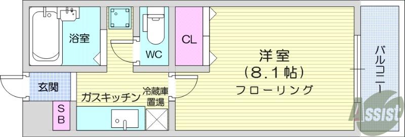 プリベール仙台21(1K/2階)の間取り写真